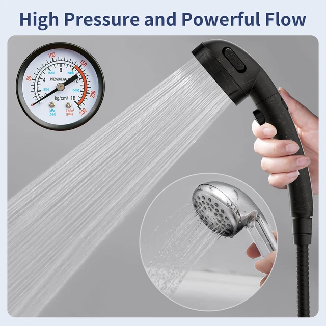 Alt view image 7 of 7 - On/Off High Pressure Handheld Shower Head for RV Camper 3 Spray Modes Shower Head with Pause Button, Water Saving Shower Head with Hose and Self-adhesive Holder(Oil-Rubbed Bronze)