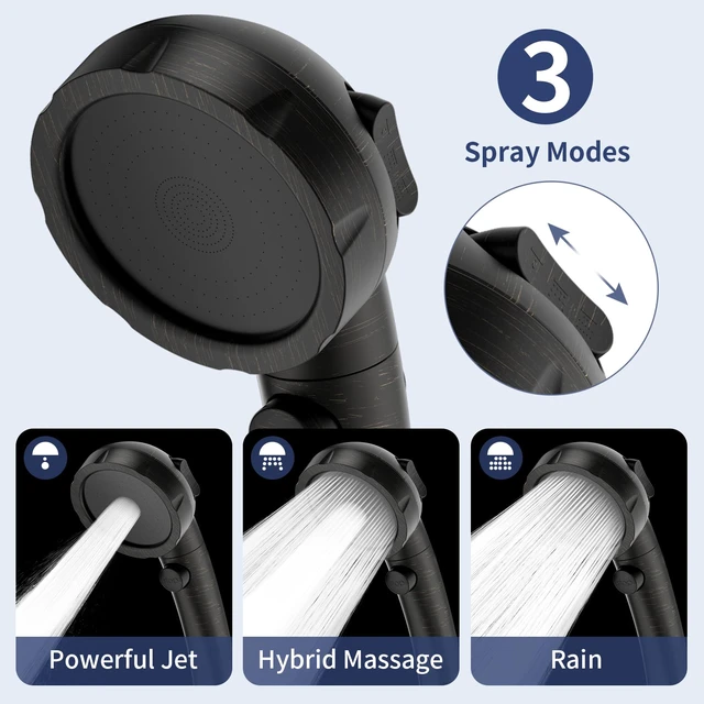 Alt view image 4 of 7 - On/Off High Pressure Handheld Shower Head for RV Camper 3 Spray Modes Shower Head with Pause Button, Water Saving Shower Head with Hose and Self-adhesive Holder(Oil-Rubbed Bronze)