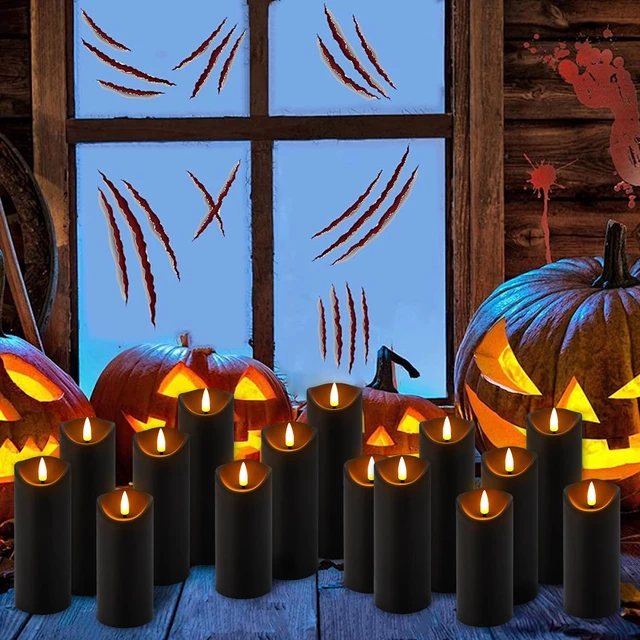 Alt view image 2 of 7 - 12 Pack Halloween Decoration Flickering Flameless Candles, Battery Operated LED Pillar Candles with Remote Control and Timer.for Home Decor (D2.2 xH 5" 6" 7" Black)