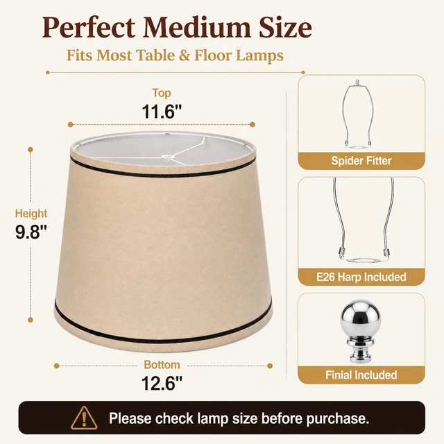 Alt view image 2 of 7 - Drum Lamp Shades Set of 2 Beige Burlap,Fitter for Table &Floor Lamp Medium 11.6x12.6x9.8dual-layer fabric softens light, sturdy metal frame,Spider Fitter&EasyAssembly,fits bedroom/living room