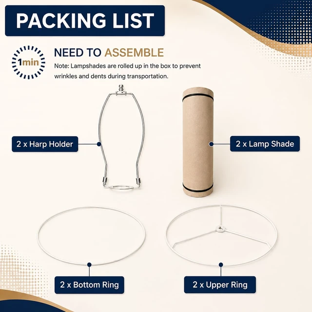 Alt view image 5 of 7 - Drum Lamp Shades Set of 2 Beige Burlap,Fitter for Table &Floor Lamp Medium 11.6x12.6x9.8dual-layer fabric softens light, sturdy metal frame,Spider Fitter&EasyAssembly,fits bedroom/living room