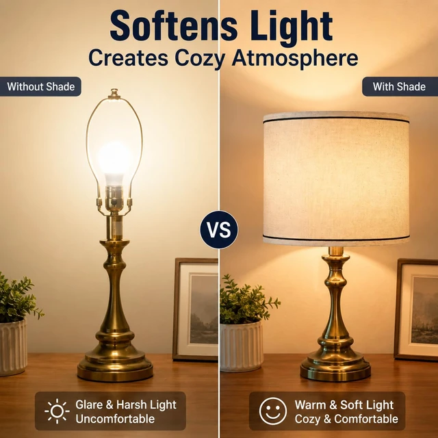 Alt view image 6 of 7 - Drum Lamp Shades Set of 2 Beige Burlap,Fitter for Table &Floor Lamp Medium 11.6x12.6x9.8dual-layer fabric softens light, sturdy metal frame,Spider Fitter&EasyAssembly,fits bedroom/living room