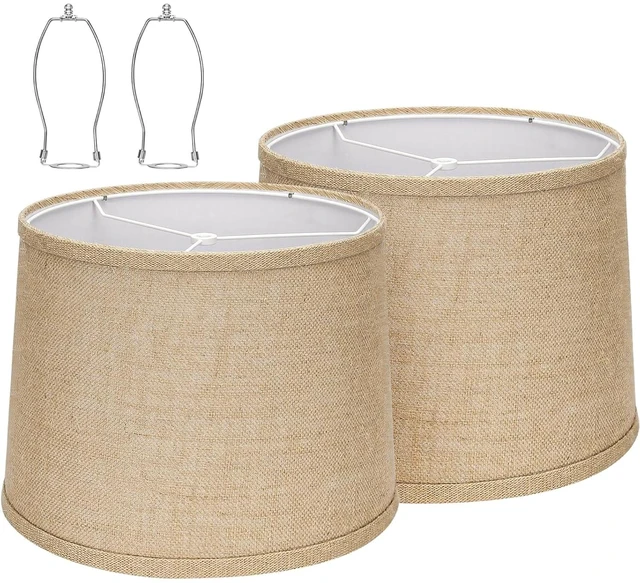 Main image of Drum Lamp shades Set of 2 Brown linen Table Lamp Bedroom floor lamp Medium size11.6"×12.6"×9.8"drum design,Spider Fitter,even luminescence,ideal universal replacement for indoor lamp fixtures