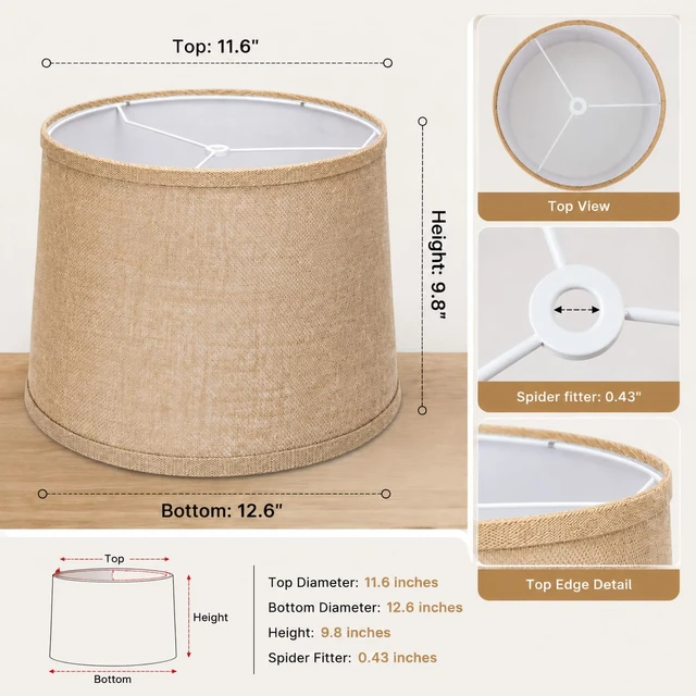 Alt view image 2 of 7 - Drum Lamp shades Set of 2 Brown linen Table Lamp Bedroom floor lamp Medium size11.6"×12.6"×9.8"drum design,Spider Fitter,even luminescence,ideal universal replacement for indoor lamp fixtures