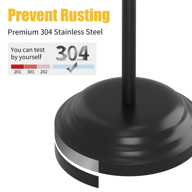 Alt view image 7 of 7 - Toilet Paper Holder Floor Stand, Bathroom Freestanding Black Toilet Tissue Roll Holder, Free Standing Rack with Storage, Weighted Base Accessories, SUS304 Stainless Steel Rustproof