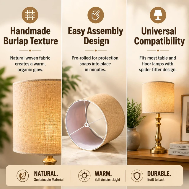 Alt view image 5 of 7 - Drum Lamp shades Set of 2 Brown linen Table Lamp Bedroom floor lamp Medium size11.6"×12.6"×9.8"drum design,Spider Fitter,even luminescence,ideal universal replacement for indoor lamp fixtures