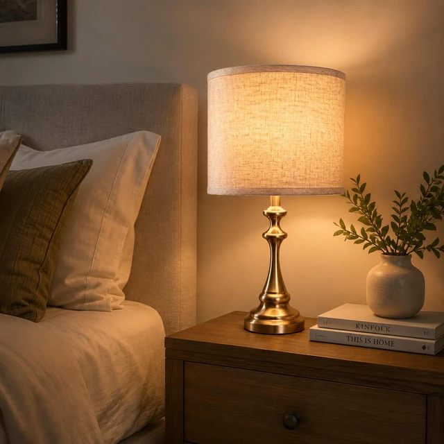 Alt view image 7 of 7 - Drum Lamp shades Set of 2 Brown linen Table Lamp Bedroom floor lamp Medium size11.6"×12.6"×9.8"drum design,Spider Fitter,even luminescence,ideal universal replacement for indoor lamp fixtures