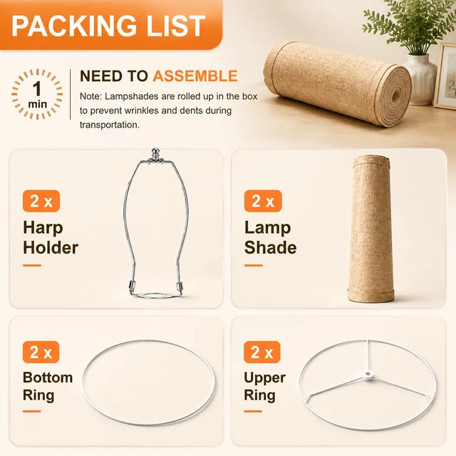 Alt view image 6 of 7 - Drum Lamp shades Set of 2 Brown linen Table Lamp Bedroom floor lamp Medium size11.6"×12.6"×9.8"drum design,Spider Fitter,even luminescence,ideal universal replacement for indoor lamp fixtures
