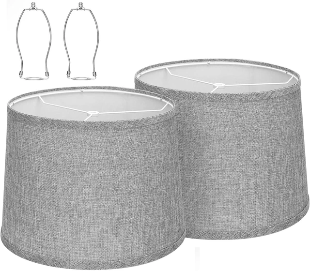 Main image of Gray Linen Drum Lamp Shades Set of 2,Fitter for Table &Floor Lamps Medium 11.6x12.6x9.8dual-layer fabric softens light, sturdy metal frame,Spider Fitter&EasyAssembly,fits bedroom/living room