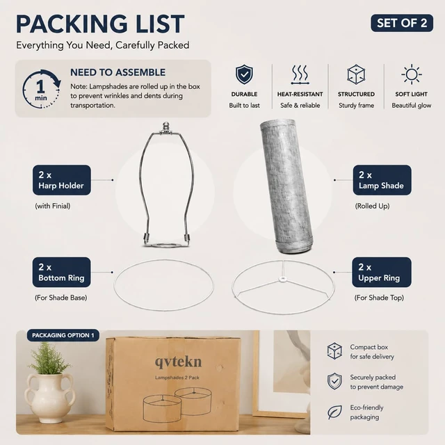 Alt view image 5 of 7 - Gray Linen Drum Lamp Shades Set of 2,Fitter for Table &Floor Lamps Medium 11.6x12.6x9.8dual-layer fabric softens light, sturdy metal frame,Spider Fitter&EasyAssembly,fits bedroom/living room