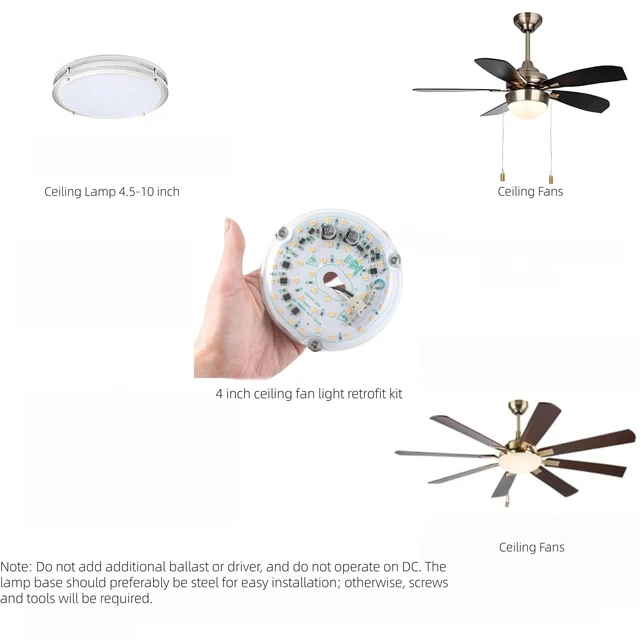 Alt view image 3 of 7 - 4 inch LED Retrofit Light Kit for Ceiling Fan Light Replacement Panel PCB 18W 3000K 2200LM 120V CRI90 Dimmable ETL (Warm White 3000K)