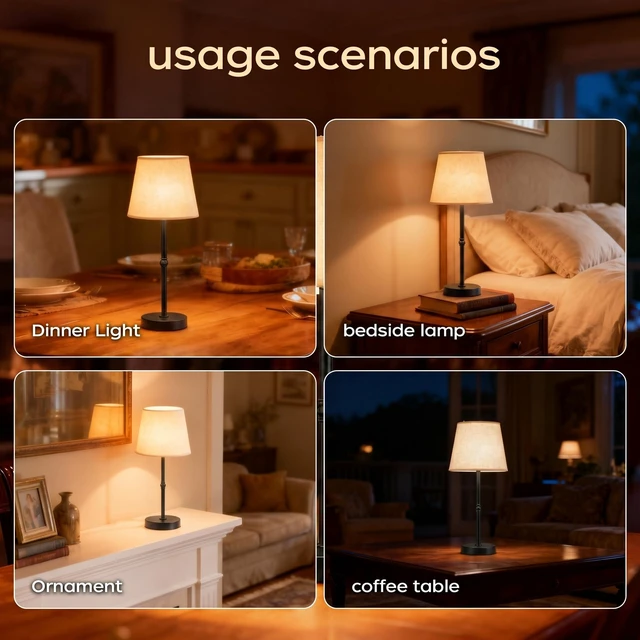 Alt view image 7 of 7 - Cordless Rechargeable Table Lamp, 6000mAh USB-C Touch Dimming Black 2 Pcs Battery Operated Fabric Lamp for Kitchen Counter, Bedroom, Living Room & Small Spaces; Soft Warm Light for Everyday Use