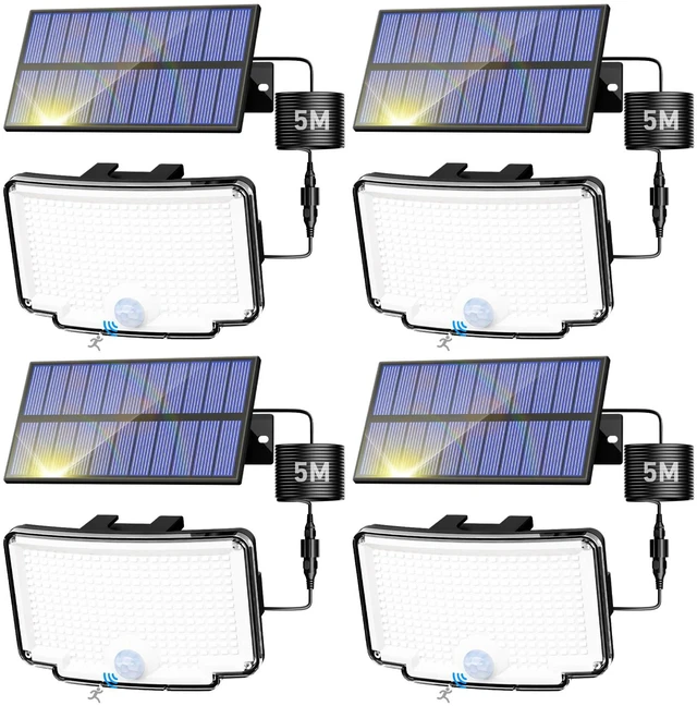 Main image of 318 LED Solar Motion Lights Outdoor Waterproof with 16.4 FT Cable Cool White, Dusk to Dawn, 4 Pack /3 Modes, Security Flood Light for Outside Garden Patio Garage Yard