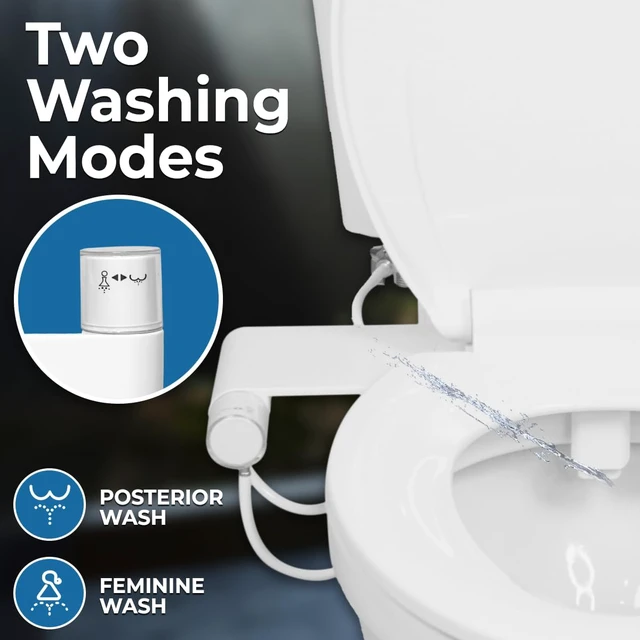 Alt view image 4 of 7 - Rear & Feminine Right Handed Ultra Thin Bidet Attachment for Toilet with Self Cleaning Dual Nozzles - No Wiring Needed - Easy DIY Install - Includes Hybrid Brass 3-way T with ON/OFF & Travel Bidet