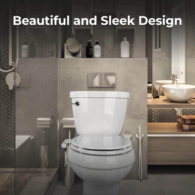 Alt view image 7 of 7 - Rear & Feminine Right Handed Ultra Thin Bidet Attachment for Toilet with Self Cleaning Dual Nozzles - No Wiring Needed - Easy DIY Install - Includes Hybrid Brass 3-way T with ON/OFF & Travel Bidet