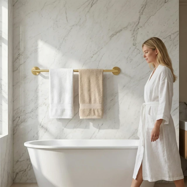 Alt view image 2 of 7 - Brushed Gold 24 Inch Self Adhesive Towel Bar for Bathroom & Kitchen