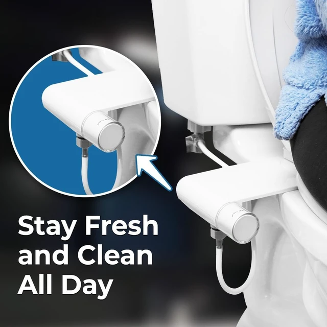 Alt view image 2 of 7 - Rear & Feminine Right Handed Ultra Thin Bidet Attachment for Toilet with Self Cleaning Dual Nozzles - No Wiring Needed - Easy DIY Install - Includes Hybrid Brass 3-way T with ON/OFF & Travel Bidet