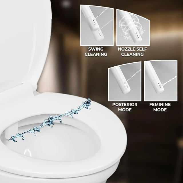 Alt view image 3 of 7 - Rear & Feminine Right Handed Ultra Thin Bidet Attachment for Toilet with Self Cleaning Dual Nozzles - No Wiring Needed - Easy DIY Install - Includes Hybrid Brass 3-way T with ON/OFF & Travel Bidet