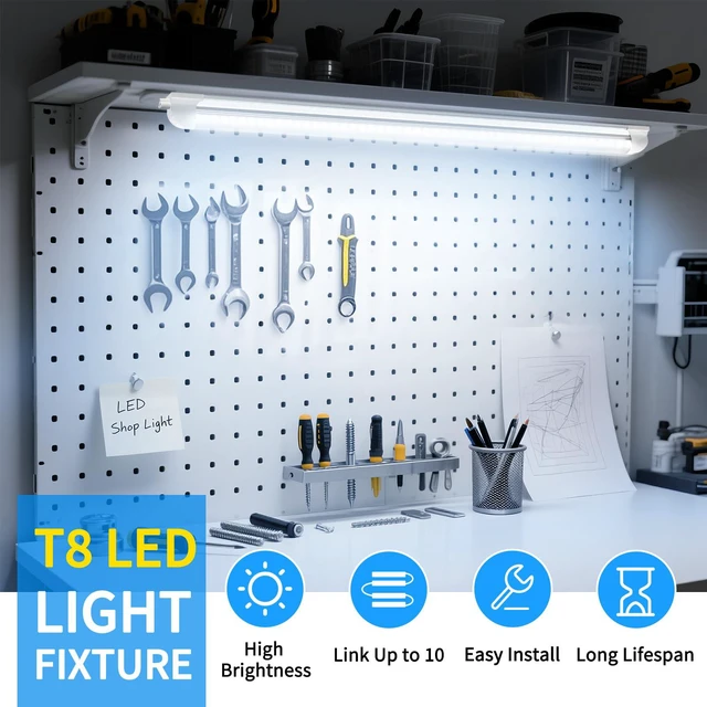 Alt view image 2 of 7 - LED Shop Light 3FT, 34W 4760LM 6500K, V-Shape T8 LED Tube Lights Ceiling Shop Lights, Linkable Under Counter Light for Kitchen, Garage, Workbench, Basement, Plug and Play, ETL Listed, 2-Pack