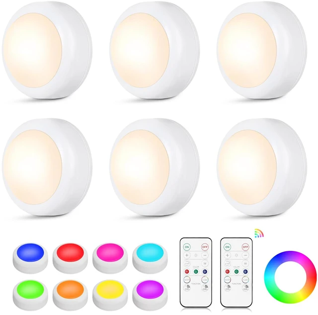 Main image of LED Puck Lights with Remote Control, 16 Color Changing Under Cabinet Lighting with Dimmer & Timer, AAA Battery Operated,Under for Closet Bedroom Kitchen, Stair (6 Pack White)