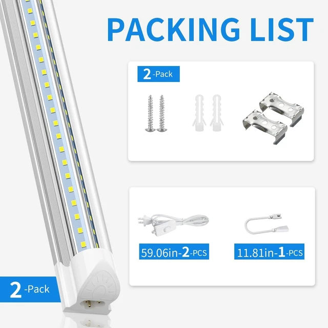 Alt view image 7 of 7 - LED Shop Light 3FT, 34W 4760LM 6500K, V-Shape T8 LED Tube Lights Ceiling Shop Lights, Linkable Under Counter Light for Kitchen, Garage, Workbench, Basement, Plug and Play, ETL Listed, 2-Pack
