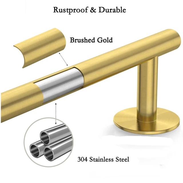 Alt view image 5 of 7 - Brushed Gold 24 Inch Self Adhesive Towel Bar for Bathroom & Kitchen