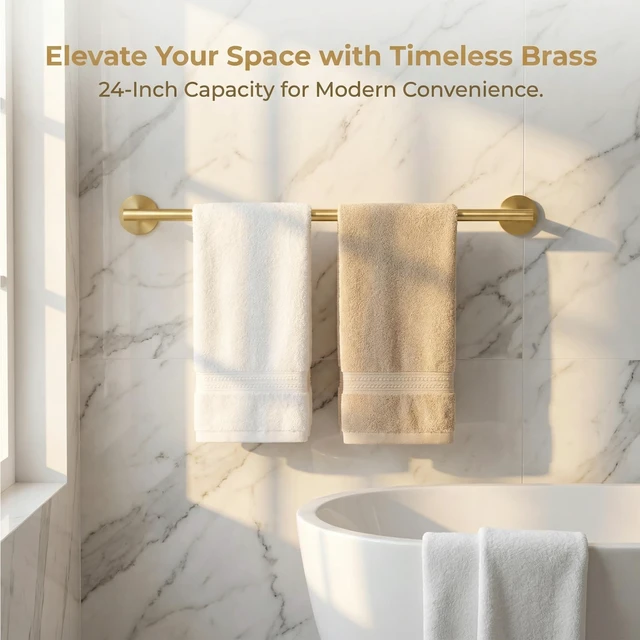 Alt view image 6 of 7 - Brushed Gold 24 Inch Self Adhesive Towel Bar for Bathroom & Kitchen