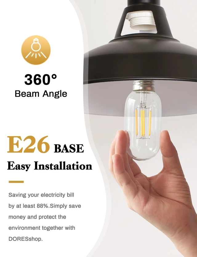 Alt view image 6 of 7 - 6 Pack LED Edison Bulbs,4W Edison Light Bulbs,LED Filament Bulbs 40W Equivalent,E26 Base,T45 LED Bulb with Clear Glass,Warm White 2700K,Non Dimmable,Great for Home,Bedroom,Office