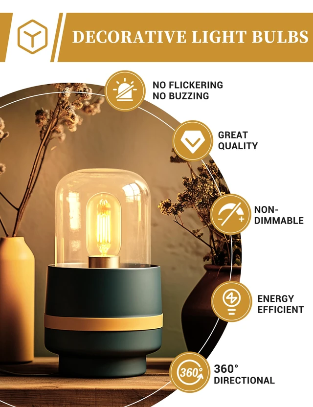Alt view image 5 of 7 - 6 Pack LED Edison Bulbs,4W Edison Light Bulbs,LED Filament Bulbs 40W Equivalent,E26 Base,T45 LED Bulb with Clear Glass,Warm White 2700K,Non Dimmable,Great for Home,Bedroom,Office