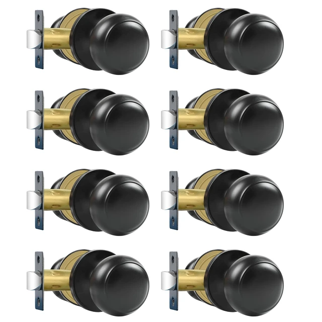 Main image of Passage Door Knobs, 8 Pack Matte Black Door Knobs, for Hallway & Closet Non-Locking Interior Round Door Handles Keyless Reversible for Left Right Handed Doors