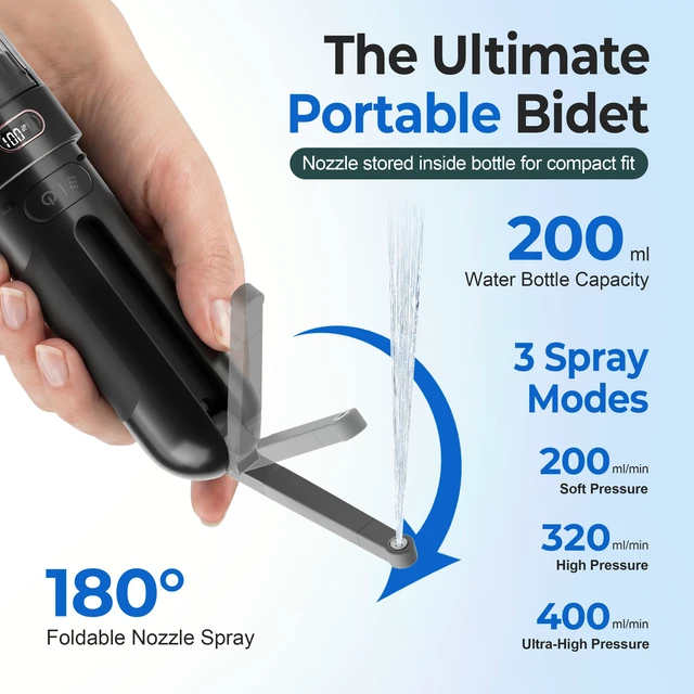 Alt view image 6 of 7 - Electric Portable Bidet Rechargeable Travel Bidet for Women Postpartum Care & Personal Hygiene | 3 Pressure Modes for Home Travel & Camping, Black