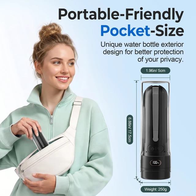 Alt view image 7 of 7 - Electric Portable Bidet Rechargeable Travel Bidet for Women Postpartum Care & Personal Hygiene | 3 Pressure Modes for Home Travel & Camping, Black