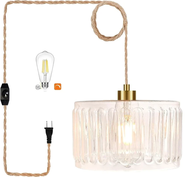 Main image of Glass Plug in Pendant Light Hanging Lights with Plug in Cord Milk White Hanging Lamp Gold Dimmable Mid Century Modern Plug in Chandelier Ceiling Fixture for Living Room,Kitchen,Boho