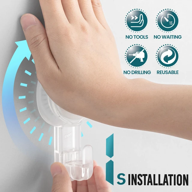 Alt view image 2 of 7 - 4 Pack Powerful Suction Cup Hooks for Shower, Towels & Loofahs, Clear Removable Shower Hooks for Inside Shower, 360° Rotatable, No-Drill Damage-free Hanger for Bathroom Wall Glass Door Mirror