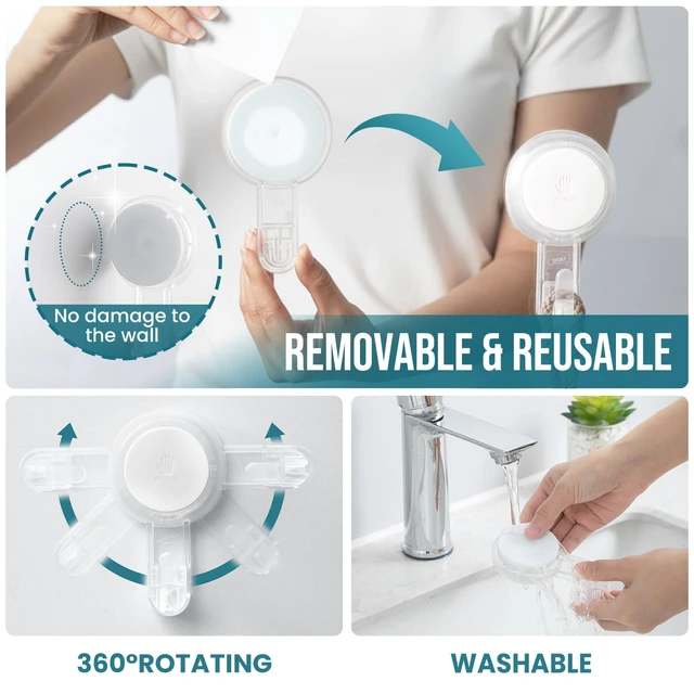Alt view image 5 of 7 - 4 Pack Powerful Suction Cup Hooks for Shower, Towels & Loofahs, Clear Removable Shower Hooks for Inside Shower, 360° Rotatable, No-Drill Damage-free Hanger for Bathroom Wall Glass Door Mirror