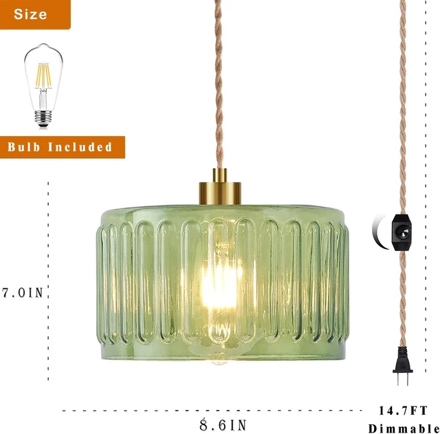 Alt view image 5 of 7 - Plug in Pendant Light Hanging Lights with Plug in Cord Boho Hanging Lamp Glass Gold Mid Century Modern Vintage Dimmable Green Flower Plug in Chandelier Ceiling Fixture for Living Room,Kitchen