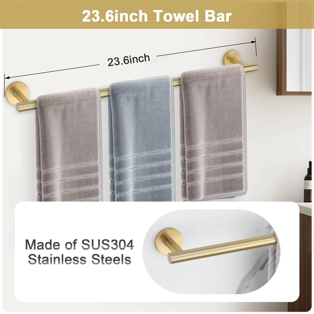 Alt view image 2 of 7 - Brushed Gold Bathroom Hardware Set, 5 Pieces Gold Towel Bar Bathroom Accessories, Upgraded Toilet Paper Holder with Shelf Set, 23.6 Inch Towel Rack Towel Holder for Bathroom Wall