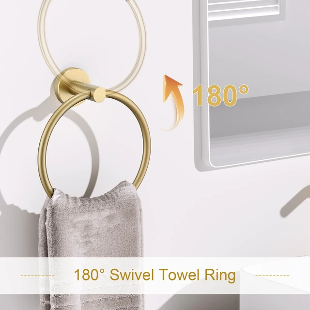 Alt view image 4 of 7 - Brushed Gold Bathroom Hardware Set, 5 Pieces Gold Towel Bar Bathroom Accessories, Upgraded Toilet Paper Holder with Shelf Set, 23.6 Inch Towel Rack Towel Holder for Bathroom Wall