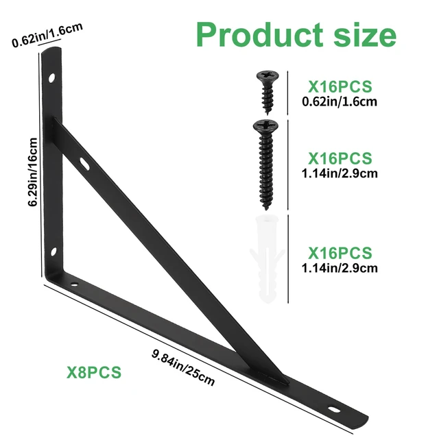 Alt view image 2 of 7 - 8 Pcs Heavy Duty Shelf Brackets, Floating Metal Shelf Brackets, Metal Wall Mount L Shaped Shelves Support Angle Brackets for Heavy Duty Floating Shelves Shelf Brackets (9.84 x6.29 inch)