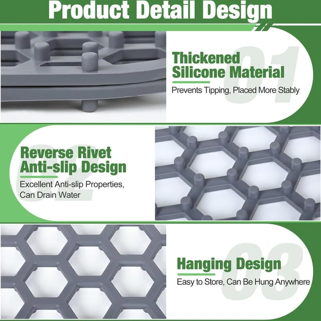 Alt view image 3 of 6 - Sink Protector for Kitchen Sink Mat - 28.35"x14.37" Kitchen Sink Pad for Bottom of Sink Protec of Stainless Steel Sink Tableware Farmhouse Rubber Sink Mat Protector with Top Right Drain - Light Gray