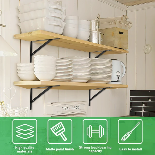 Alt view image 6 of 7 - 8 Pcs Heavy Duty Shelf Brackets, Floating Metal Shelf Brackets, Metal Wall Mount L Shaped Shelves Support Angle Brackets for Heavy Duty Floating Shelves Shelf Brackets (9.84 x6.29 inch)