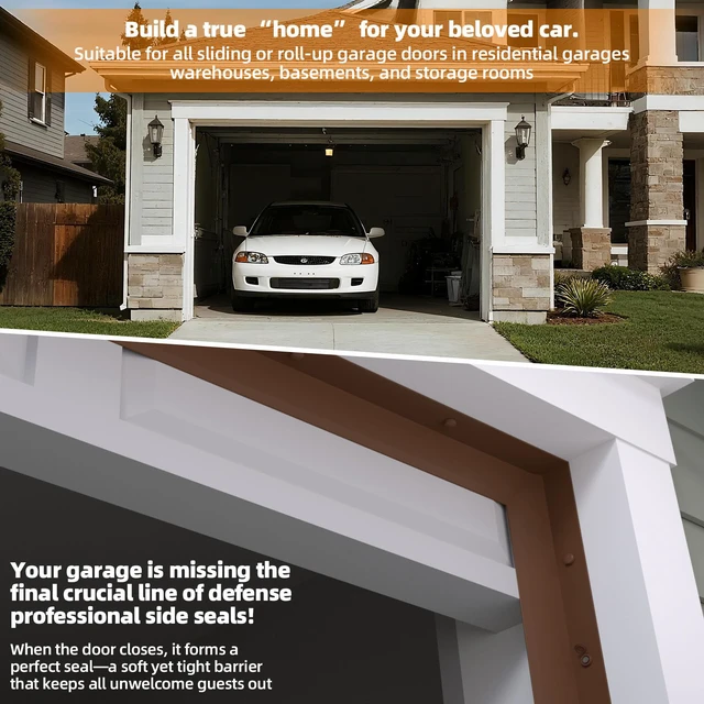 Alt view image 7 of 7 - Garage Door Seal Top and Sides with Nails, 40 FT, Brown Garage door insulation weather stripping, universal fit, includes nails and lids, TPE weatherproofing trim for garage doors