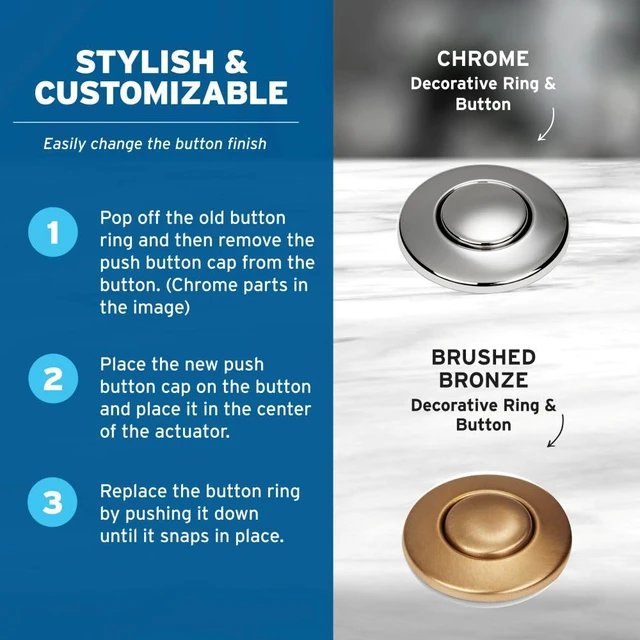 Alt view image 6 of 7 - Air Switch Decorative Button for Dual Outlet Garbage Disposal Air Switch Kit, STC-CHRM, Chrome
