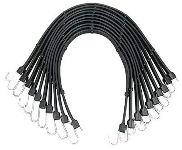 Main image of Adjustable 31" Rubber Tarp Straps with 150% Max Stretch, 100% EPDM Bungee Cords with Metal Crimped S Hooks, Ideal for Securing Tarps, Cargo, Canvases, Weatherproof (10 Pack)