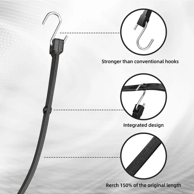 Alt view image 5 of 7 - Adjustable 31" Rubber Tarp Straps with 150% Max Stretch, 100% EPDM Bungee Cords with Metal Crimped S Hooks, Ideal for Securing Tarps, Cargo, Canvases, Weatherproof (10 Pack)