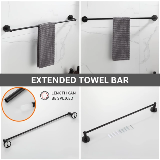 Alt view image 3 of 7 - Bathroom Hardware Set Matte Black 4-Pieces Bathroom Towel Rack 24 Inches Adjustable Bathroom Accessories Set