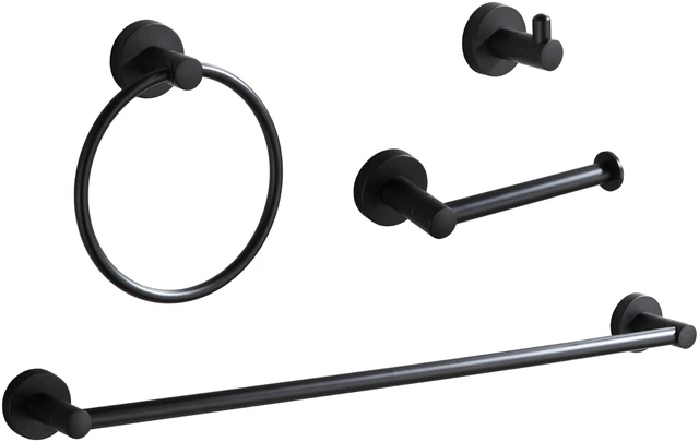 Main image of Bathroom Hardware Set Matte Black 4-Pieces Bathroom Towel Rack 24 Inches Adjustable Bathroom Accessories Set