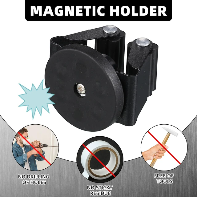 Alt view image 2 of 5 - 20 Pcs Magnetic Broom Holder Wall Mounted Anti Slip Rack,Black Movable Magnetic Organizer for Mops Brooms, Dual Roller Grip, Wall Storage for Garage Kitchen Laundry Garden Tools
