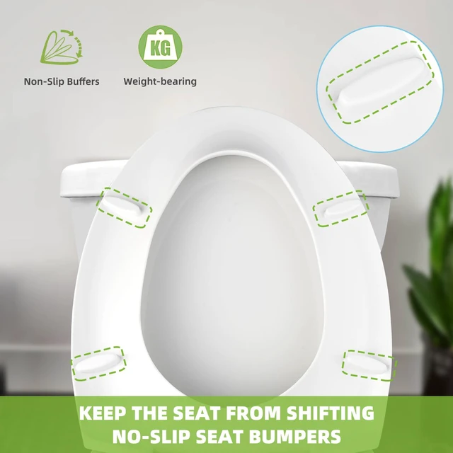 Alt view image 3 of 7 - Toilet Seat Elongated with Slow Close Hinges, Universal Oval Fit, White Compatible with TOTO/Kohler/Gerber/American Standard, Four Bumpers Never Loosen, Two Sets Toilet Bolts and Nuts