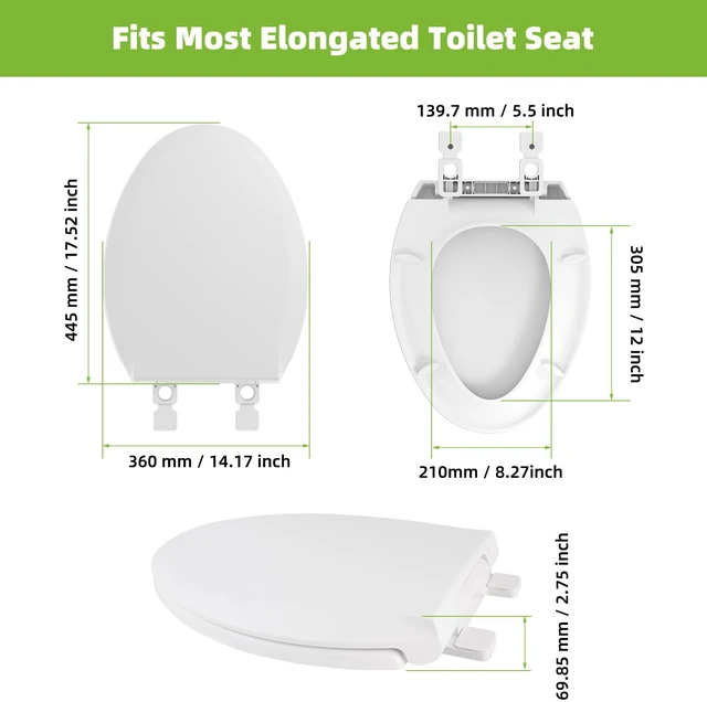 Alt view image 2 of 7 - Toilet Seat Elongated with Slow Close Hinges, Universal Oval Fit, White Compatible with TOTO/Kohler/Gerber/American Standard, Four Bumpers Never Loosen, Two Sets Toilet Bolts and Nuts